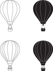 Obraz premium Collection of two contrasting hot air balloon illustrations in outline and silhouette styles