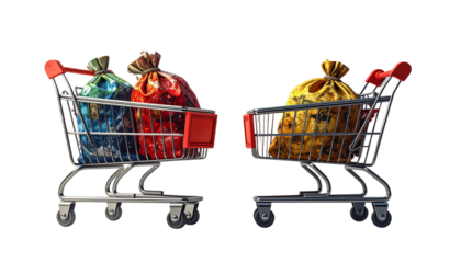  Dual shopping cart and money collection isolated on transparent background