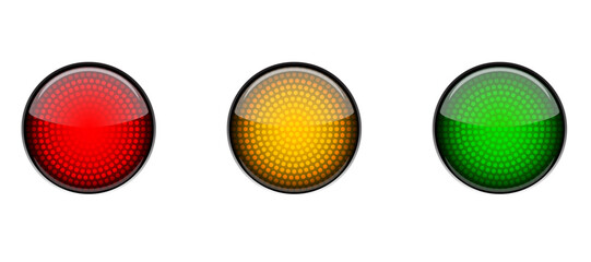 Traffic Light Set – Red Yellow Green Glossy Signals. Traffic Signal Lights – Realistic Stop Go Caution Icons