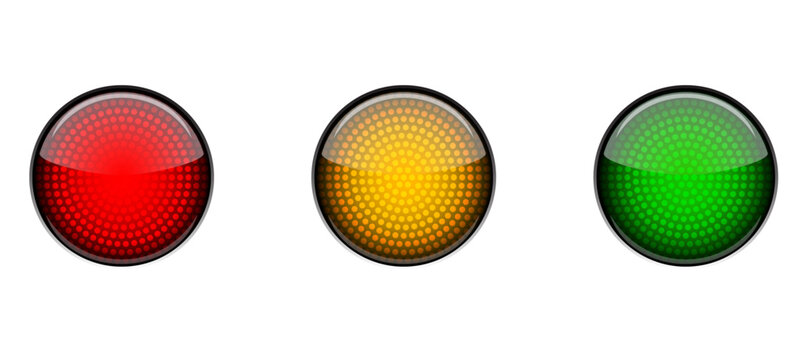 Traffic Light Set &ndash; Red Yellow Green Glossy Signals. Traffic Signal Lights &ndash; Realistic Stop Go Caution Icons