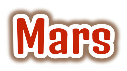 Mars in bold red font with white and brown shadow effect—ideal for cosmic branding, mythological visuals, or high-impact digital content with planetary or elemental themes