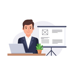 Vector art of businessman giving a presentation, vector illustration