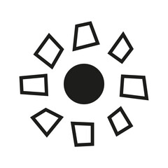 Circle geometric composition. Black central element. Rhombus shapes design. Vector isolated illustration.