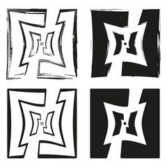 Abstract square forms. Black and white ornament. Hand drawn graphic shapes. Vector creative illustration.