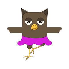 Cute vector owl. Vector fun owl bird in ballet tutu isolated transparent background. Perfect dancing school class logo poster cover template design. Child art nursery decor. Editable stroke. EPS 10