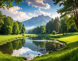 Obraz premium Serene mountain valley landscape