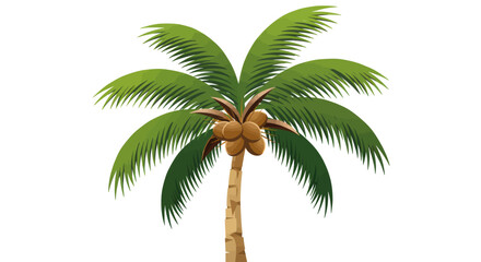 Vibrant Cartoon Coconut Palm Tree with Green Fronds and Brown Coconuts