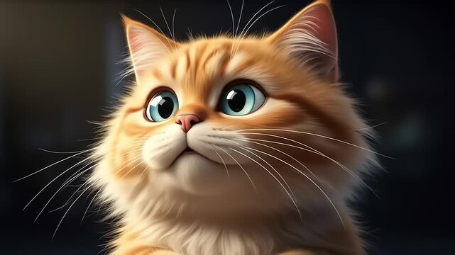 Cute Orange Kitten Portrait with Blue Eyes, and Domestic.