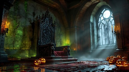 Spooky Castle Courtyard &ndash; Cinematic Fantasy Halloween Scene