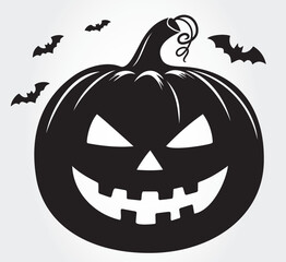 Pumpkin silhouette black and white illustration for Halloween