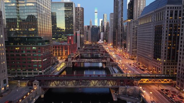 Drone Video of Chicago River at Sunset