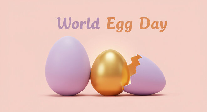 Celebrate World Egg Day with a vibrant golden egg and pastel colors for a delightful springtime design that's perfect for greeting cards, social media, and promotional materials - Powered by Adobe