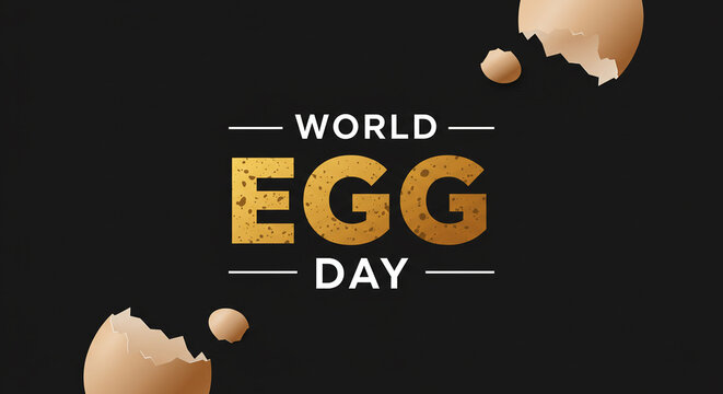 Celebrate World Egg Day with this golden graphic, perfect for food blogs, restaurant promotions, and healthy eating campaigns worldwide, featuring cracked eggs
