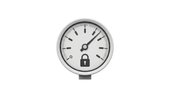 Isolated round gauge with a lock symbol and pointer indicating a security measure taken