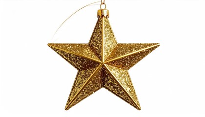 Gold Star Hanging Ornament for holiday greetings. Holiday, background is white