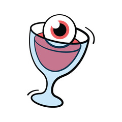 Bloody eyeball in glass, concept doodle icon for spooky Halloween parties