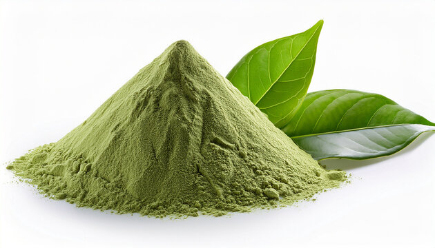 Kava Kava Powder With Leaves On A White Background