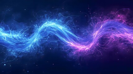 Obraz premium Dynamic Plasma Electric Wave Background in Deep Sea Blue and Violet