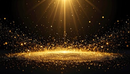Golden Glitter Dust Stage with Light Beams Backdrop for Event Display Promotion