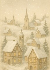 Fototapeta premium Charming snowy village scene.