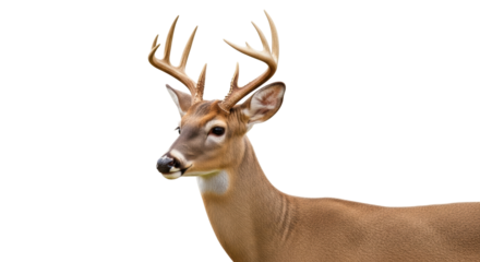 Isolated whitetail deer buck, elegant animal, side view, wildlife, wilderness beauty