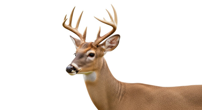 Isolated whitetail deer buck, elegant animal, side view, wildlife, wilderness beauty