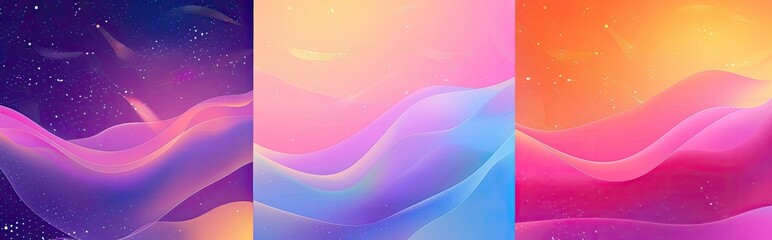 Gradient blend of colorful waves on starry sky.  Background texture, digital art