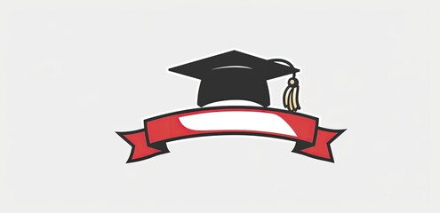 Graduation cap and banner against white background. Use for graduation promo