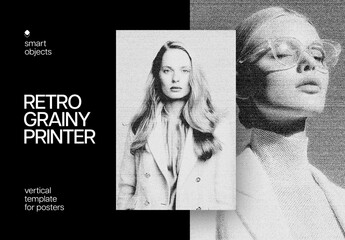 Retro Grainy Printer Poster Effect Mockup