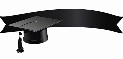 Graduation cap and ribbon on white. Graphic element for education banners