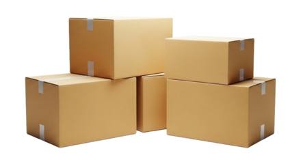 Stack of cardboard boxes isolated on transparent background, perfect for moving, storage, shipping, and ecommerce, ready for your design