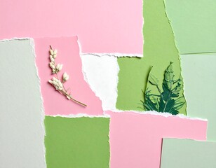 Pastel paper collage with flowers and leaves