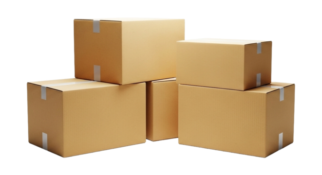 Stack of cardboard boxes isolated on transparent background, perfect for moving, storage, shipping, and ecommerce, ready for your design