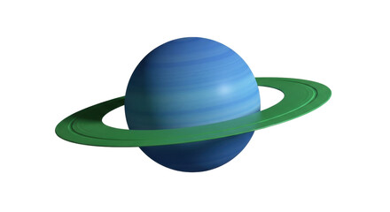 Isolated blue planet with green ring orbits alone in space, a celestial beauty, globe