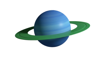 Isolated blue planet with green ring orbits alone in space, a celestial beauty, globe