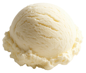 A perfect round scoop of vanilla ice cream with visible texture and soft edges frozen dessert isolated on a transparent background