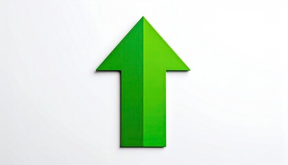 Green arrow pointing upward on white; a symbol for growth and success concept