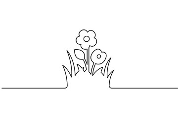 Continuous one line drawing of grass and flower minimalist outline vector illustration
