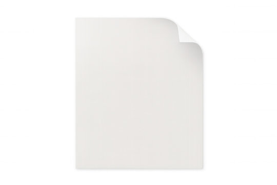 Blank white paper sheet with curled corner, empty document template for text, transparent background