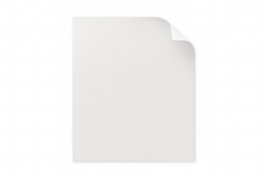 Blank white paper sheet with curled corner, empty document template for text, transparent background