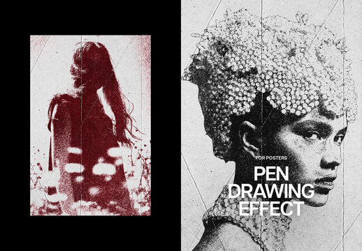 Colored Pen Drawing Poster Photo Effect Mockup