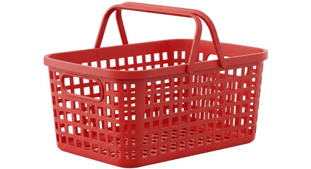 Isolated red plastic shopping basket for product display or store marketing, studio shot