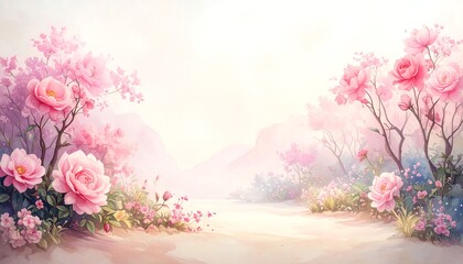 Pastel pink floral landscape