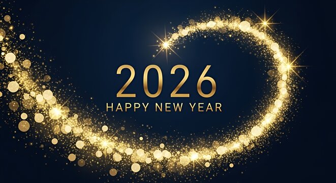 Elegant Golden Heart Shape Sparkle New Year Greeting Card for 2026