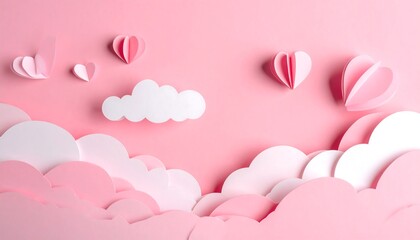 Pastel pink paper hearts and clouds