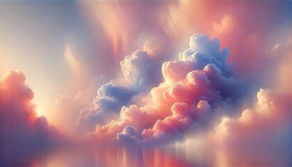 An abstract sky with pastel-colored clouds. The clouds have a smooth and ethereal texture, blending hues of pink, peach, lavender