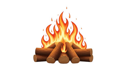 Isolated Cozy Campfire with Crackling Flames and Stacked Wood Logs for Outdoor Relaxation