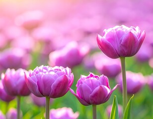 Pastel pink tulips in a field