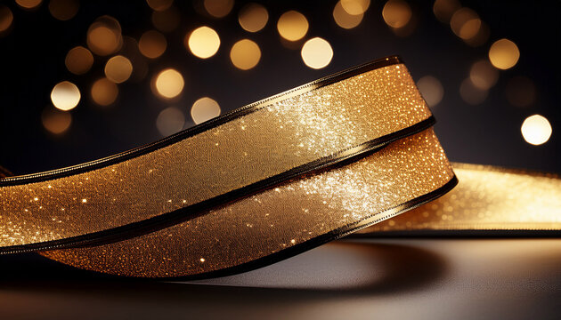 Gold And Black Ribbon With A Lot Of Sparkles The Ribbon Is Long And Curvy