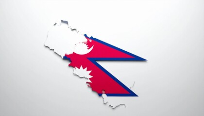 The flag of Nepal filling the map silhouette of Nepal unique triangular design isolated on white background
